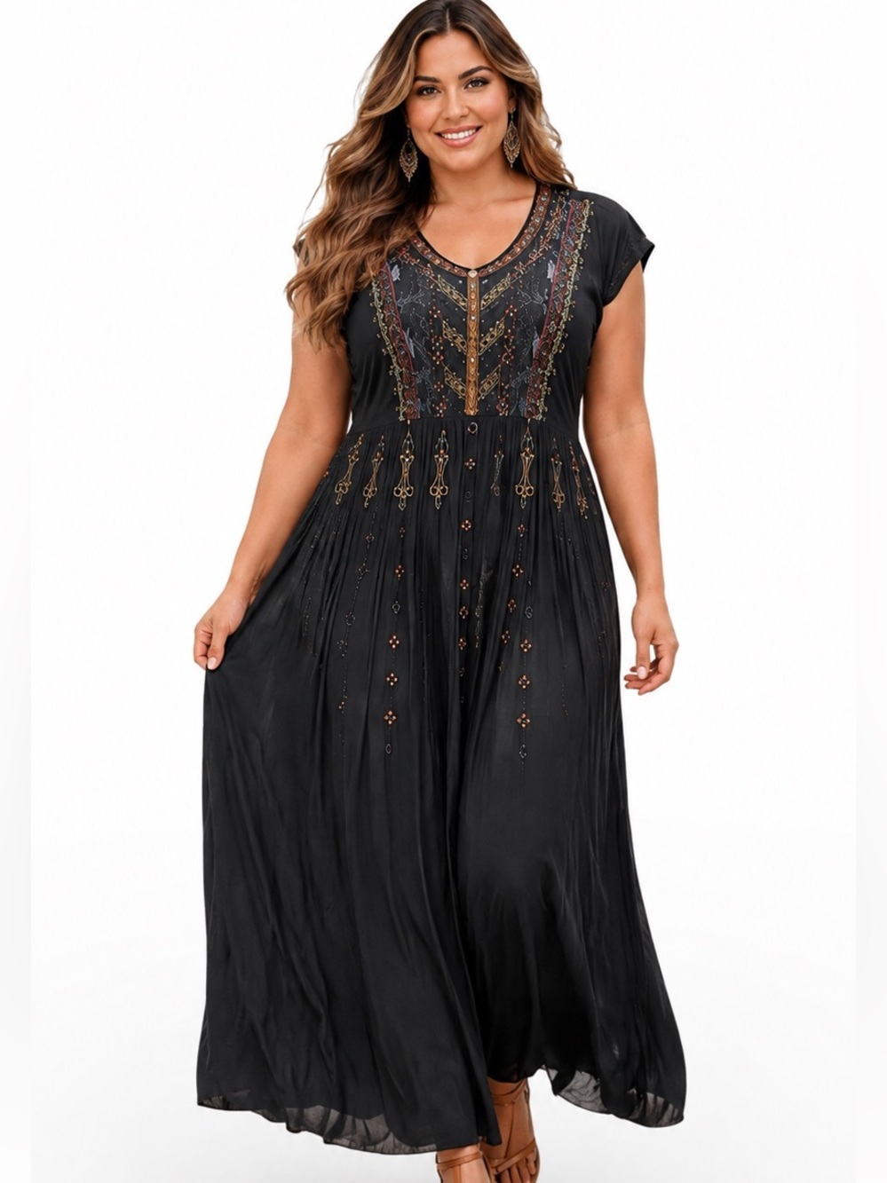 Johnny Was Biya Claudette button down Embroidered Maxi Dress NWT